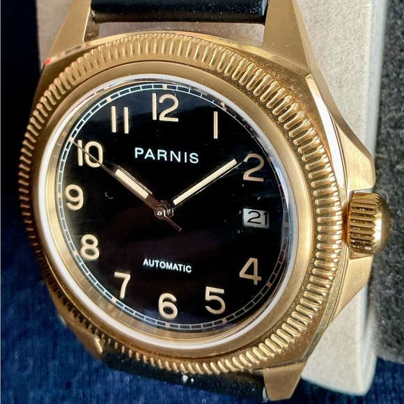 EUC Parnis 41mm Gold and Black Automatic Men's  Watch Fluted  Bezel Date - Picture 10 of 11